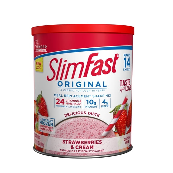 SlimFast Original Meal Replacement Shake Mix Powder, Strawberries & Cream, 12.83oz, 14 servings