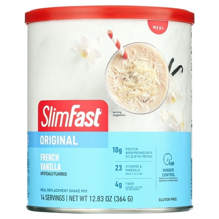 SlimFast Original Meal Replacement Shake Powder, French Vanilla, 12.83 oz, 14 Servings