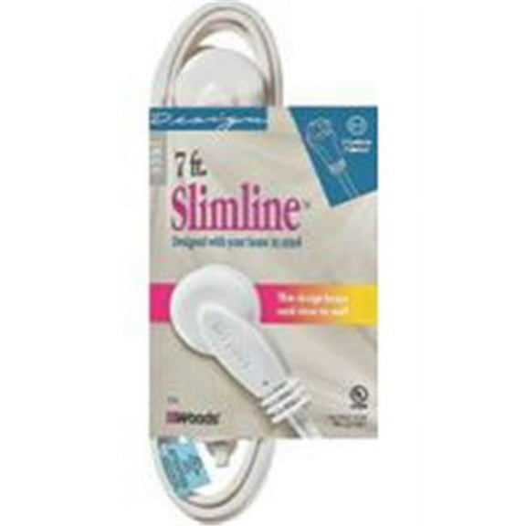 SlimLine 2236 Flat Plug Extension Cord, 2-Wire, 7-Foot, White