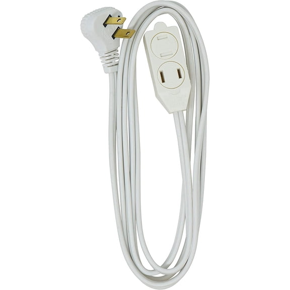 SlimLine Extension Cord - 16/3 Indoor Flat Plug with Right Angled Design - 3 Polarized Outlets - PVC Jacket - Space Saving - Neutral White - 16 Gauge - 3 Feet