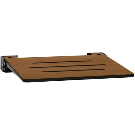 SlimLine Folding Wall Mount Shower Bench Seat, Rustic Teak Seat with Matte Black Frame