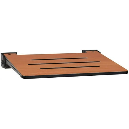 SlimLine Folding Wall Mount Shower Bench Seat, Teak Seat with Matte Black Frame