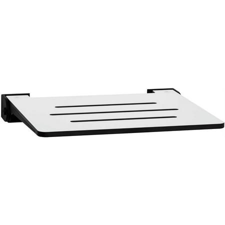 SlimLine Folding Wall Mount Shower Bench Seat, White Seat with Matte Black Frame