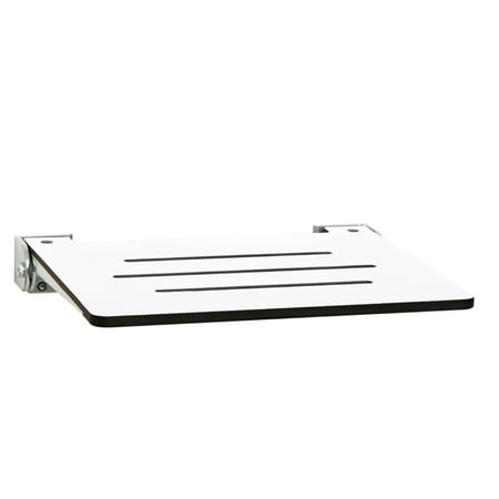 SlimLine Folding Wall Mount Shower Bench Seat, White Seat with Silver Frame