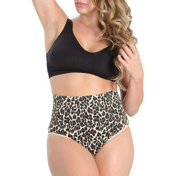 SlimMe High-Waisted Moderate Coverage Seamless Shaper Brief - Womens - Female (Small, Nude Leopard)