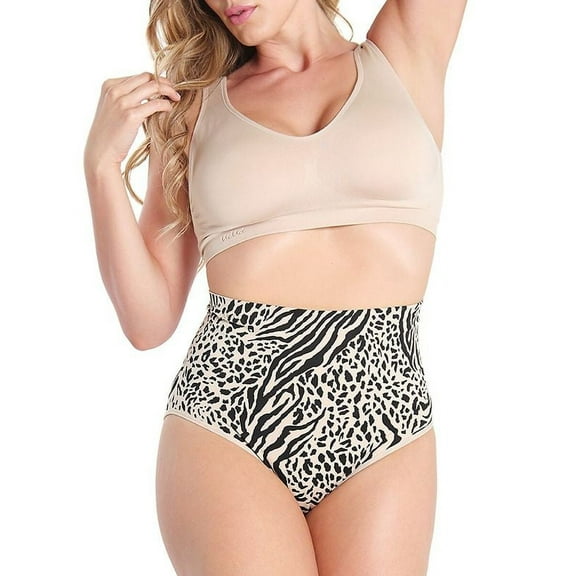 SlimMe High-Waisted Moderate Coverage Seamless Shaper Brief - Womens - Female, Small, Nude Animal Craze