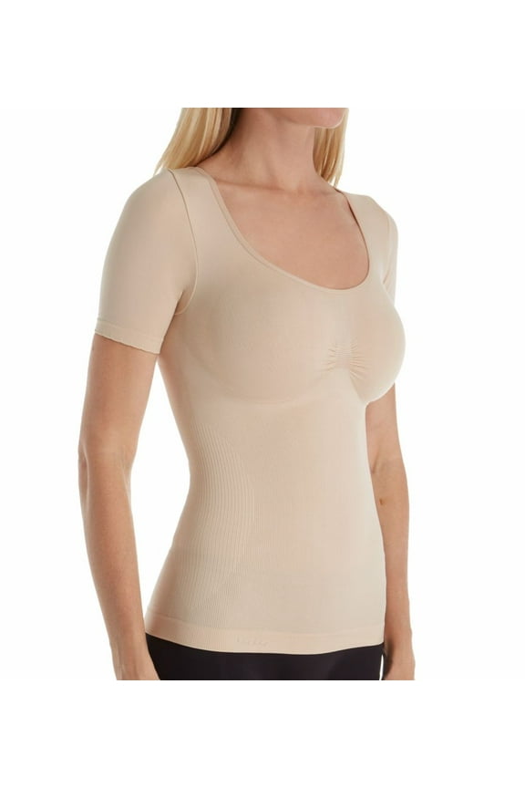 SlimMe Short Sleeve Slimming Shaper Shirt - Womens - Female, Medium, Nude