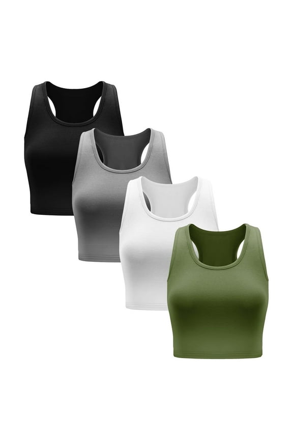 4 Pieces Basic Crop Tank Tops Sleeveless Racerback Crop Sport Top for Women