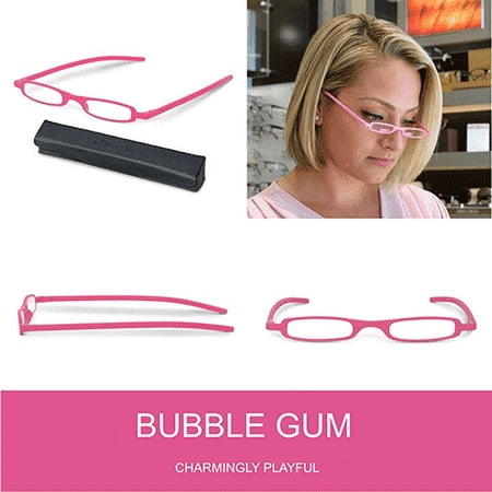 SlimViews Bubble Gum Pink Reading Glasses +1.00 Magnification with case