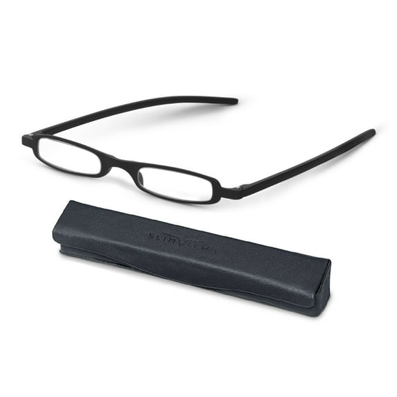 SlimViews Onyx Black Reading Glasses +1.25 Magnification with case