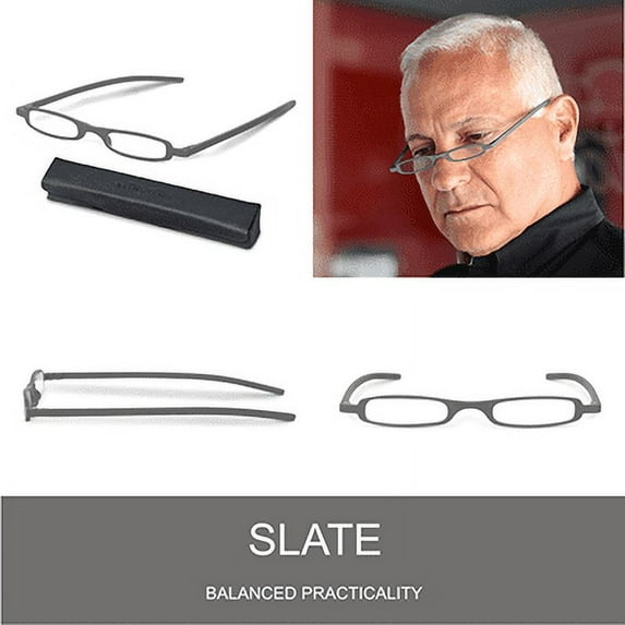 SlimViews Slate Gray Reading Glasses +1.75 Magnification with case