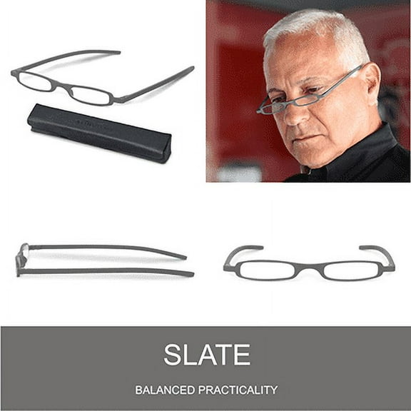 SlimViews Slate Gray Reading Glasses +2.50 Magnification with case