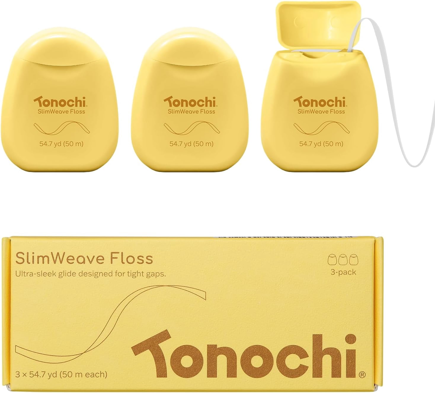 SlimWeave Flat Dental Floss for Tight Teeth & Tight Spaces, Thin Dental Floss, Smooth , Gentle on Gums, Mint + Xylitol, 3 Pack (54.7 yd / 50 m Each)