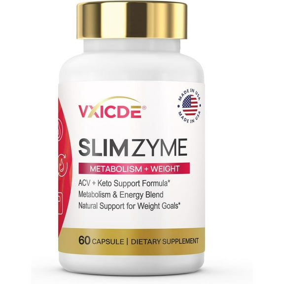 SlimZyme 500mg * 60 capsules/bottle by VXICDE, Dehydrated apple cider vinegar (ACV) stimulates gastric aci Dietary Supplement for People who want to increase basal metabolism