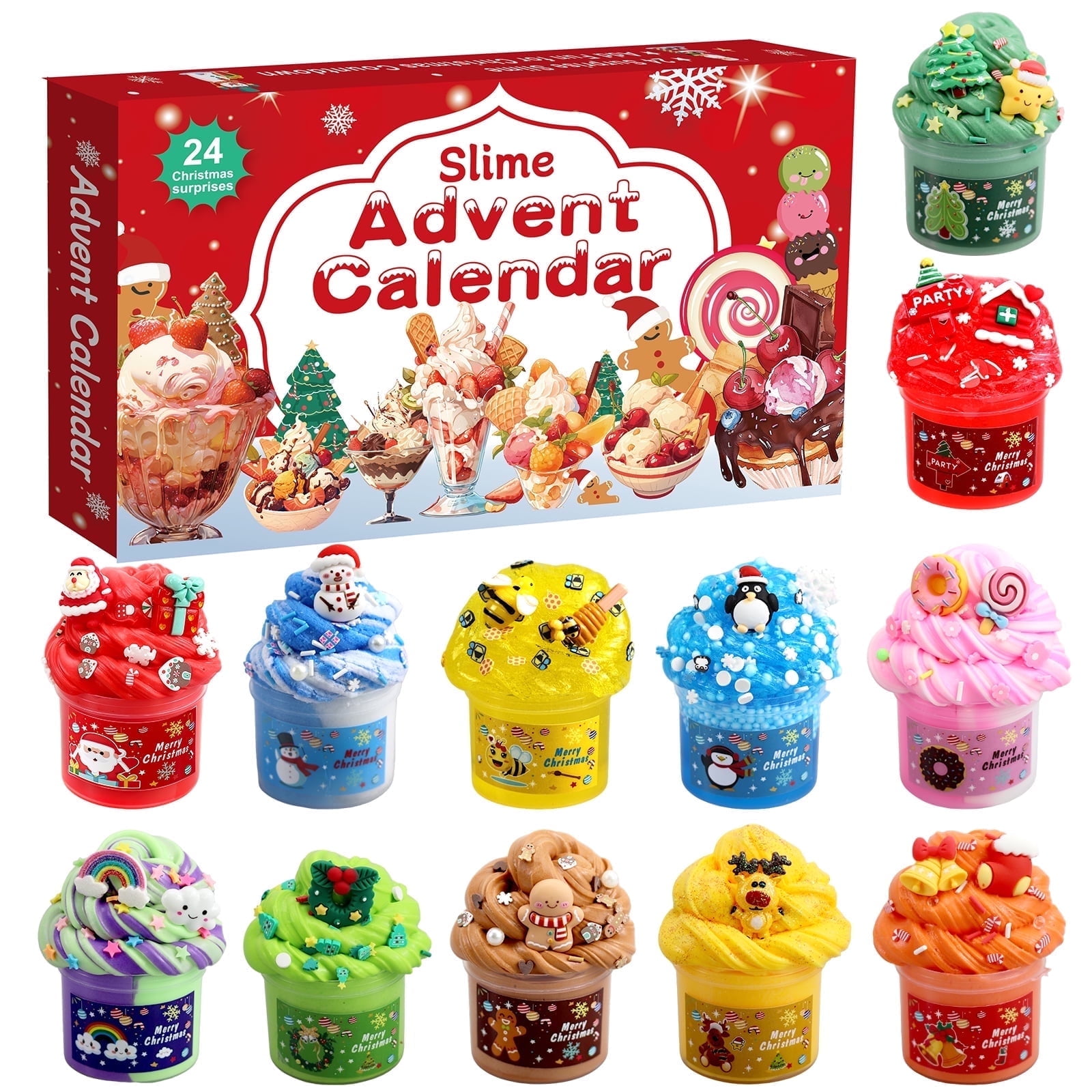 Slime Advent Calendar 2025, Christmas Countdown Calendars 24 Days of Surprises, Different Texture Fluffy Slime Kit Funny Gifts for Boys Girls Kids and Teens, Non-Sticky and Safe
