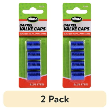 (2 pack) Slime Barrel Tire Valve Caps Blue Steel, Anodized Aluminum - 20335w