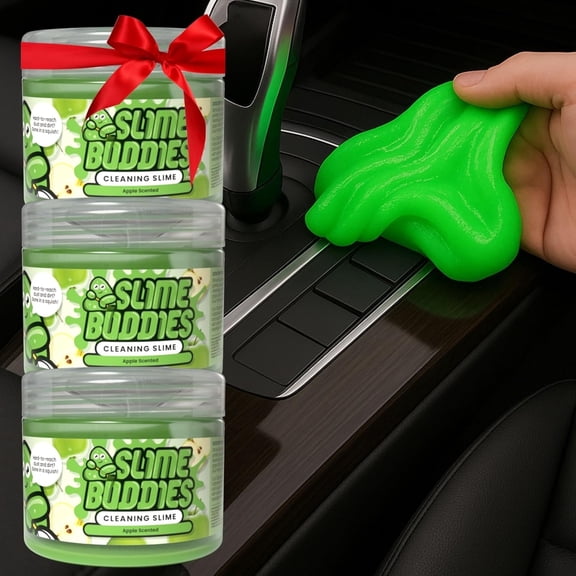 Slime Buddies Car Cleaning Gel Putty - 3 Pack Apple Scented Interior Detailing Tool for Cup Holder, Air Vent & Keyboard - Reusable Auto Detailing Accessories - Dust Remover Goop - Gifts for Men Women