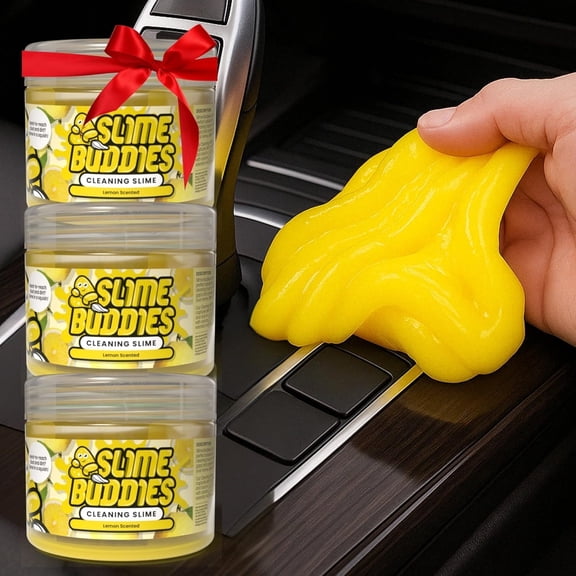 Slime Buddies Car Cleaning Gel Putty - 3 Pack Lemon Scented Interior Detailing Tool for Cup Holder, Air Vent & Keyboard - Reusable Auto Detailing Accessories - Dust Remover Goop - Gifts for Men Women