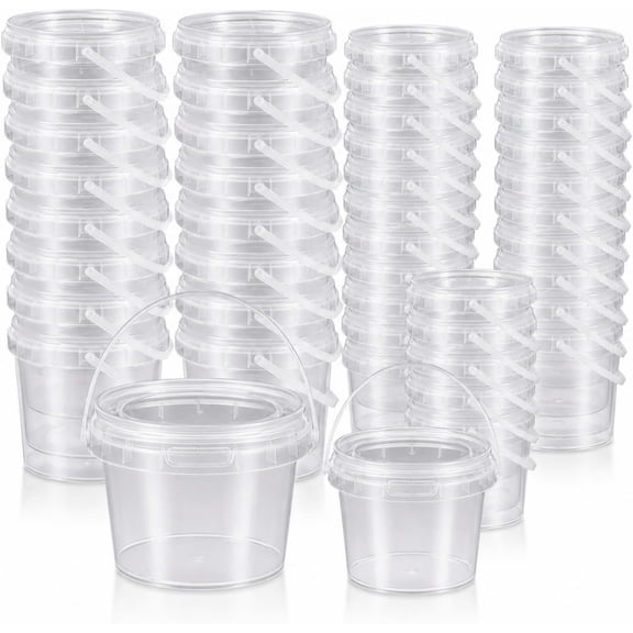 Slime Containers with Lids and Handles - 50 Pack (20 x 17oz Clear Bucket, 30 x 10oz Small Bucket) - Clear Slime Storage Case for DIY Art Craft