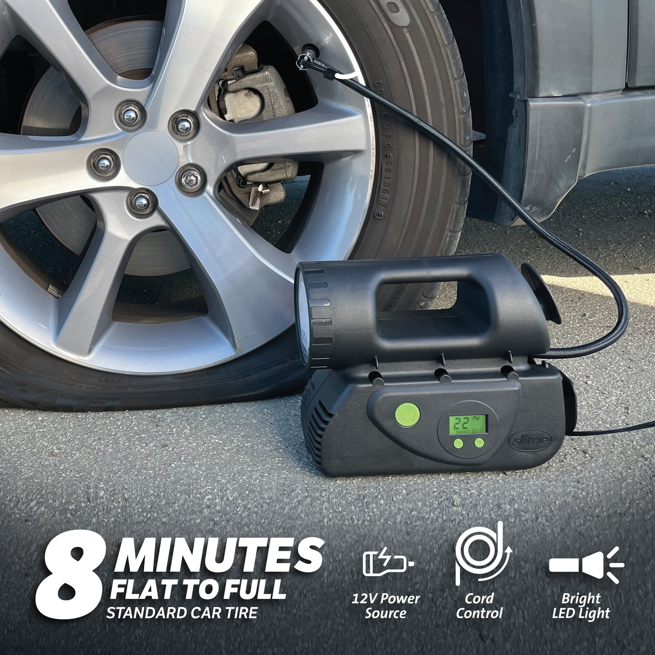 Slime Deluxe Digital 12v Tire Inflator Inflates a standard tire in 4