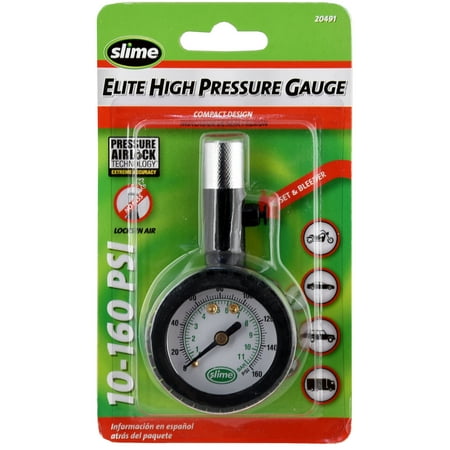 Slime Elite High Pressure Dial Tire Gauge 10-160 Psi for Cars Trucks SUVs Black