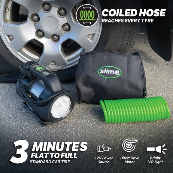 Slime Expert Heavy-Duty 12 Volt LED Tire Inflator with Inflate Right Technology
