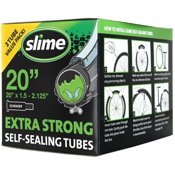 Slime Extra Strong Self-Sealing Bicycle Inner Tube Schrader 20" x 1.5-2.125", 2 Pack