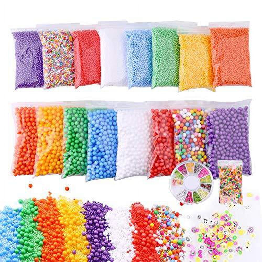 Slime Foam Beads Floam Balls ‚Äì 18 Pack Microfoam Beads Kit 0.1-0.14 and  0.28-0.35 inch (70,000 Pcs) Colors Rainbow Fruit Beads Craft Add ins