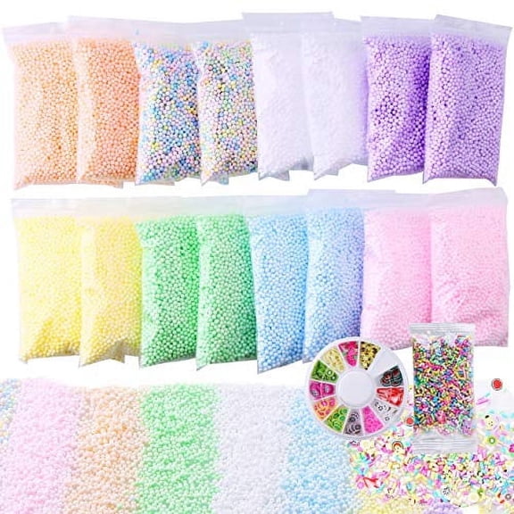 Slime Foam Beads Floam Balls  18 Pack Pastel Microfoam Beads Kit 0.1-0.14 inch (90,000 Pcs) Micro Colors Rainbow Fruit Beads Craft Add ins DIY Kids Ingredients Flote Microbeads Sprinkles Supplies