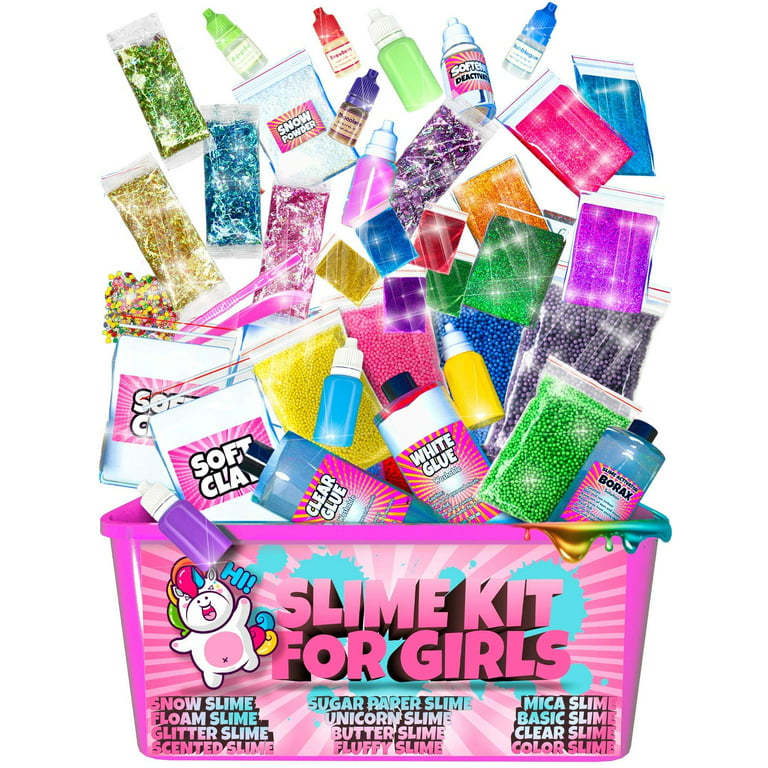 Slime Kit for Girls - 2 in 1 - DIY Slime Making Kit PLUS Slime Supplies Kit  - All-Inclusive [57 Pieces Set] DIY Slime Kit With Instant Snow, Clear  Glue, Foam Balls