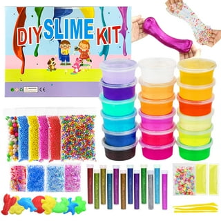 Kicko Slime Making Set Ultimate DIY - 56 Piece Slime Kit with Storage Box -  Fluffy, Beads, Glitter, Glue, Glow in The Dark, Color Dyes - for Boys