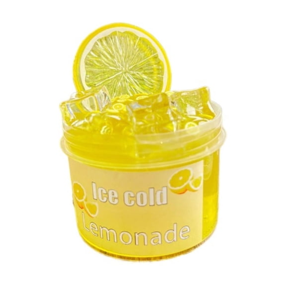 Slime Kit, Slow Rising Squishy Clear Yellow Jelly Slime with Lemon & Ice Cube Charms, Stress Relief Sensory Fidget Toy for Home Office Desk, Ice Cold Lemonade Design