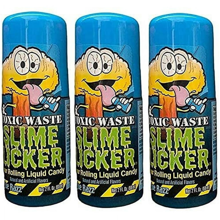 Slime Licker - Sour Rolling Liquid Candy - 4-Pack of Blue Razz Flavor - 2  ounces each Bottle - Toxic Waste - TikTok Challenge Trend Blue-Raspberry 2  Fl Oz (Pack of 4)