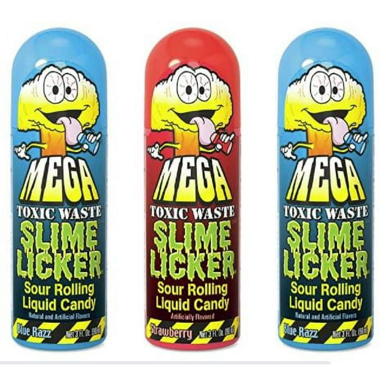 Slime Licker MEGA Size - 3-Pack of Sour Rolling Liquid Candy - ONE Red  Strawberry and TWO Blue Razz Flavors - 3 Ounces Each Bottle - Toxic Waste 