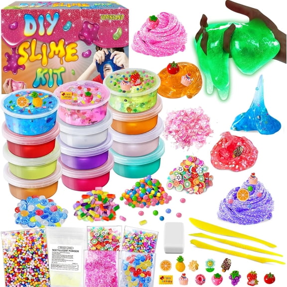 Slime Making Kit, 12 Cups Crystal Clear And Glow In The Dark Slime Supplies With Foam Balls, Charms, Add Ins, DIY Craft Toy Set For Kids Ages 3 To 12