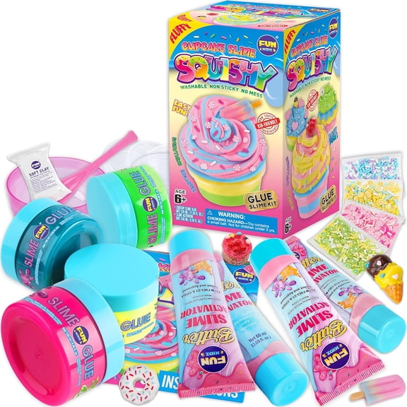 Slime Making Kit For Girls Ages 8-12, 23-Piece Squishy Cupcake Glue And Butter Slime Supplies, FunKidz Soft DIY Craft Toy Set, Multicolor