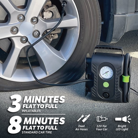 Slime Multi-Purpose 12 Volt Tire Inflator with LED Light and Dial Gauge for Cars, Trucks, and Bikes