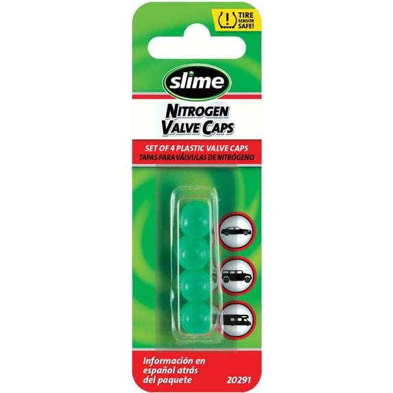 Slime Nitrogen Green Plastic Valve Stem Caps - 20291