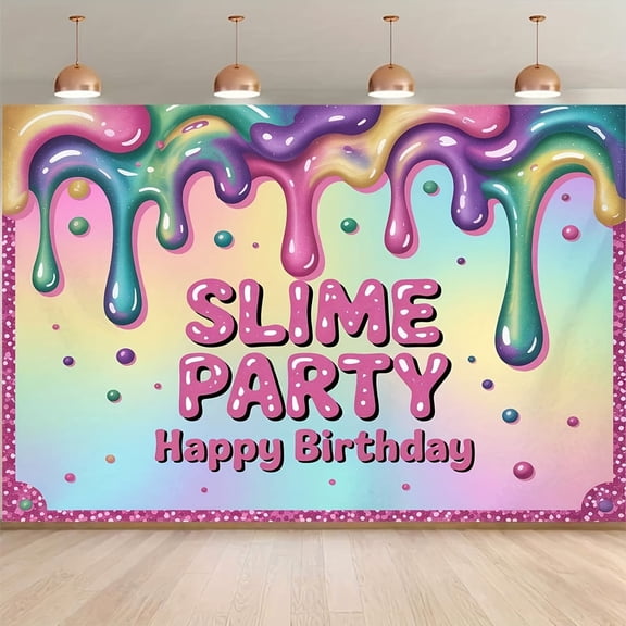 It's Slime Time Birthday Backdrop Colorful Splatter Art Painting Happy Birthday Photography Background Graffiti Slime Splash Birthday Party Decorations Banner Supplies Photo Booth Props