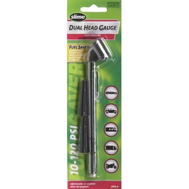 Slime Tire Gauge, Dual Head, Pencil, 10-120 Psi, Includes Valve Extensions, Silver, 8.5", New, Multiple Makes - 2016-a