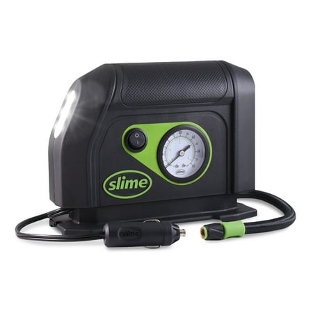 Slime Tire Inflator Air Compressor with 12V LED Light, Analog Gauge, 100 Psi Max, Long Hose