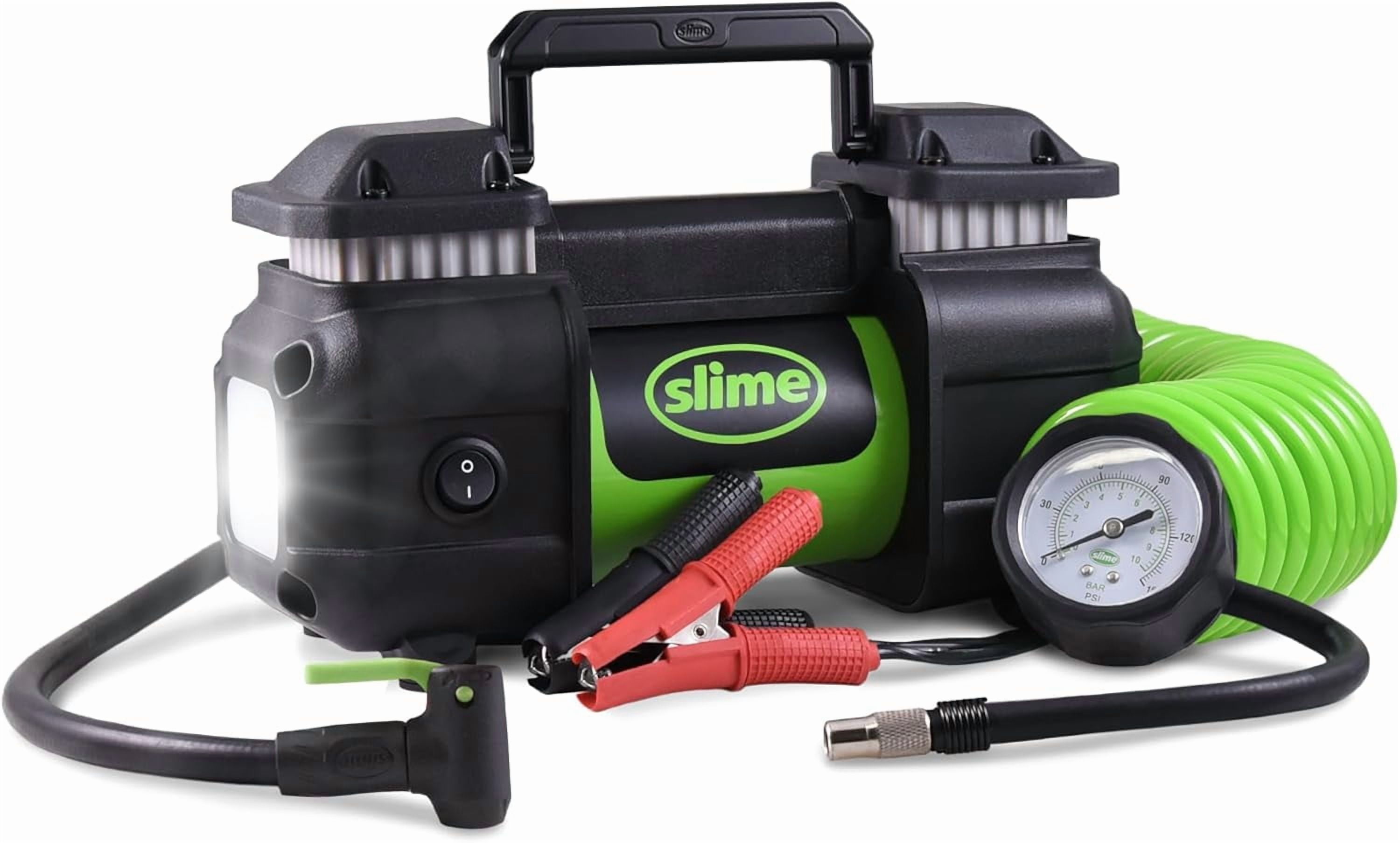 Slime Tire Inflator, Portable Car, SUV, 4x4 Air Compressor, Heavy Duty, 150 Psi Dial Gauge - 40026