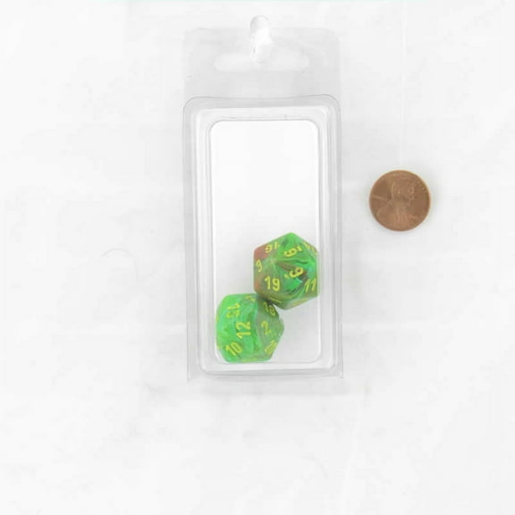 Slime Vortex Dice with Yellow Numbers D20 Aprox 16mm (5/8in) Pack of 2 Wondertrail