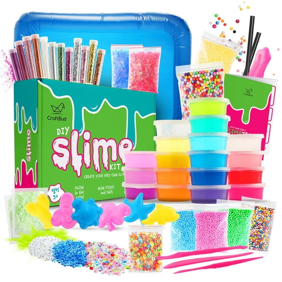 Slime kit for Kids 18 Color Slime Making kit Glitters Foam Balls Beads Play Tray