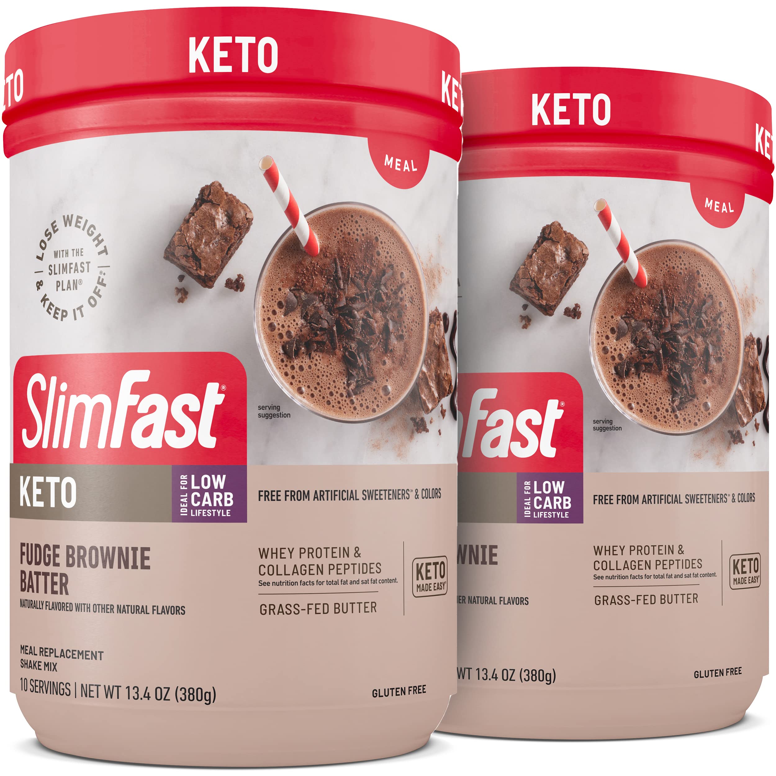Slimfast Keto Meal Replacement Powder, Fudge Brownie Batter, Low Carb With Whey & Collagen