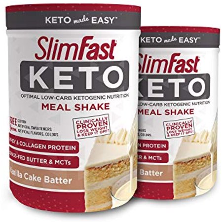 Slimfast Keto Meal Replacement Powder, Vanilla Cake Batter, Low Carb With Whey & Collagen Protein, 10 Servings (Pack Of 2)