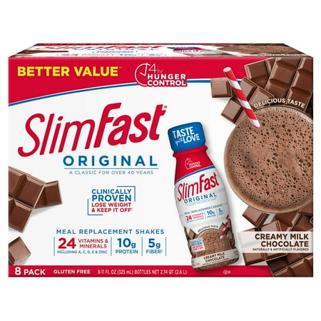 Slimfast Meal Replacement Shake, Original Creamy Milk Chocolate, 10G Of Ready To Drink Protein For Weight Loss, 11 Fl. Oz Bottle, 8 Count