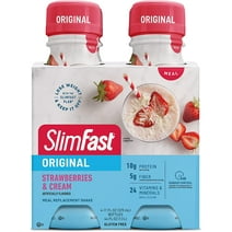 Slimfast Original Strawberries & Cream Meal Replacement Shakes, 4 Ct, 11 fl oz