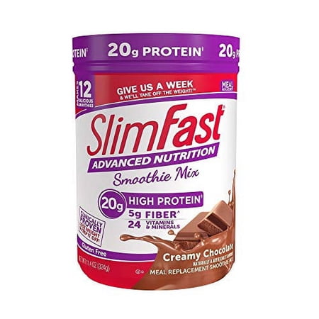 SlimFast Advanced Nutrition Creamy Chocolate Smoothie Mix – Weight Loss Meal Replacement – 20g Protein – 11.4 Oz. Canister – 12 Servings - Pantry Friendly