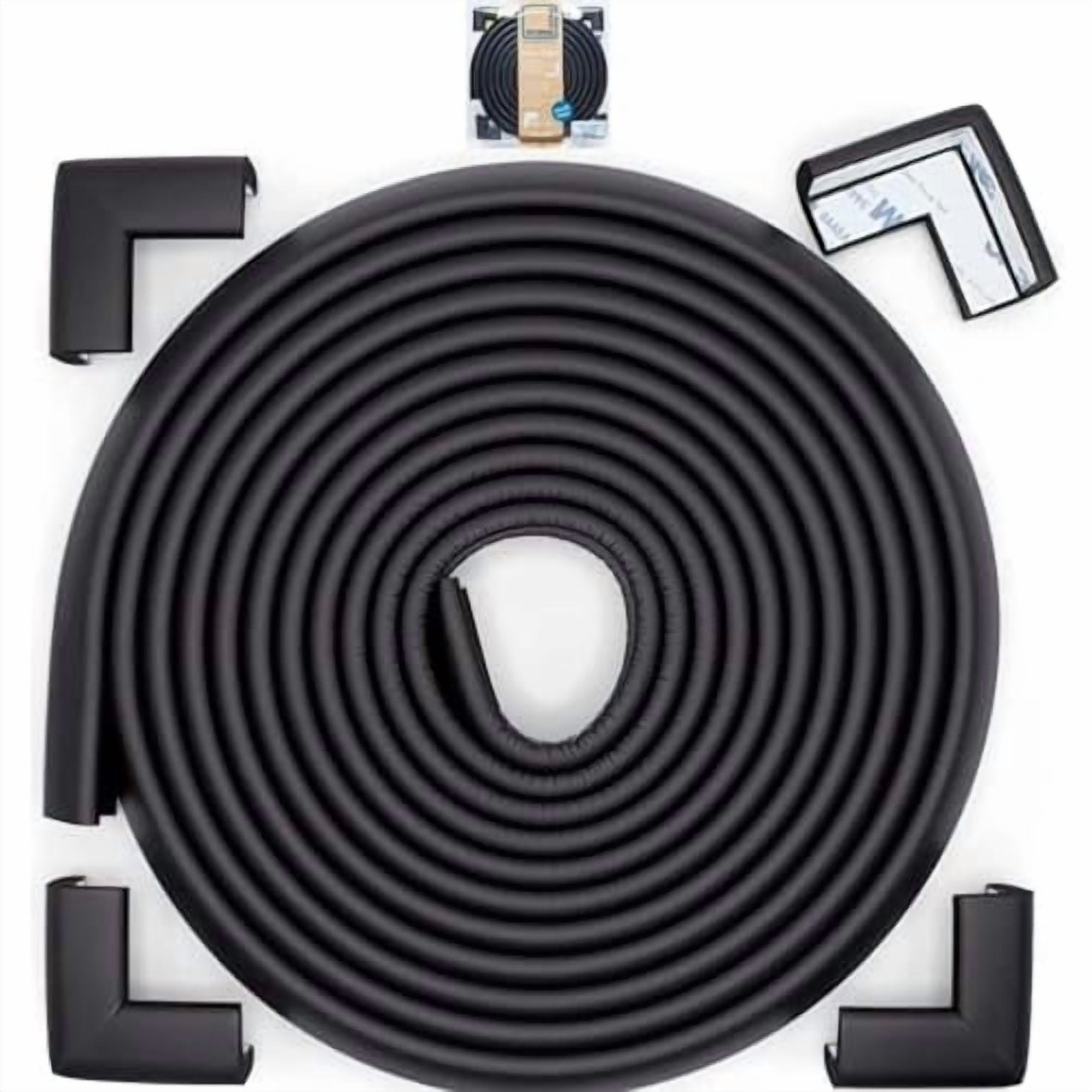 Slimfit Corner Edge Protector for Baby Proofing (Small 15ft Edge 4 Corners), Furniture Safety Bumper Guard, Soft NBR Rubber Foam, 3M Adhesive, Onyx Black